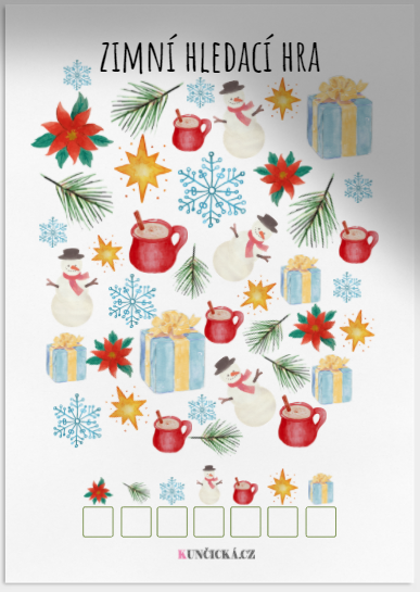 Adventní kalendář 2021 plný PDF pro děti - každý den soubor 7 zimní hledačka pro děti