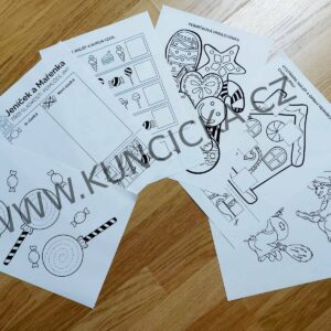 Pracovní listy k pohádce - O perníkové chaloupce 4 pracovní listy o perníkové chaloupce