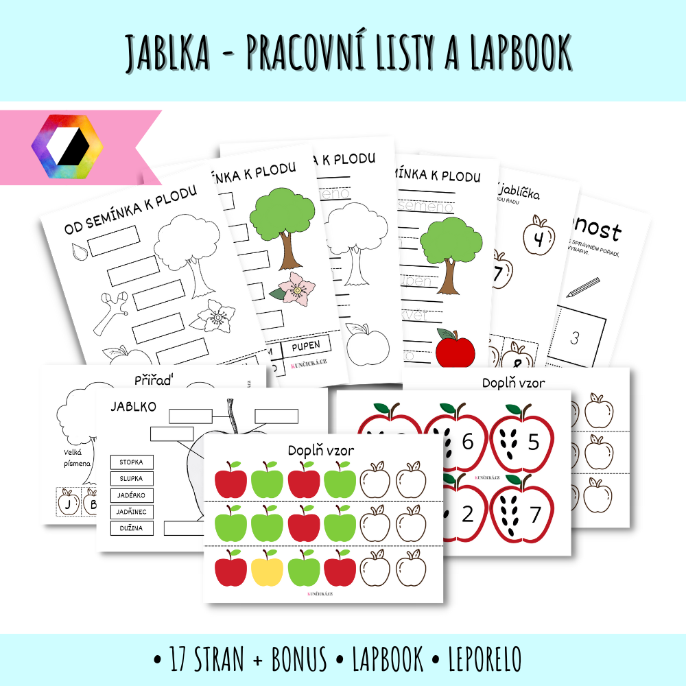 Jablka - lapbook a pracovní listy 128 lapbook jablka