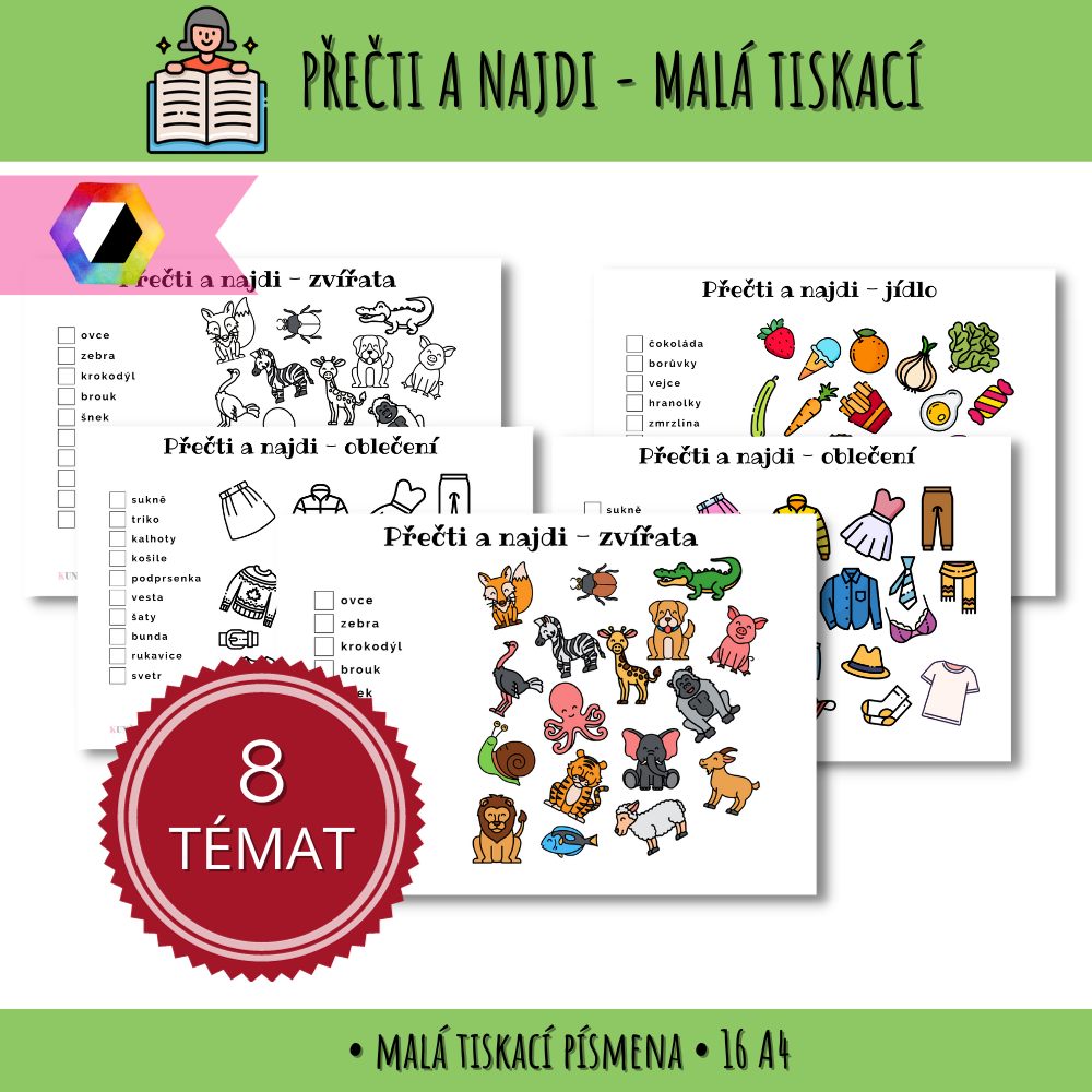 Přečti a najdi - malá tiskací písmena 124 Přečti a najdi malá písmena