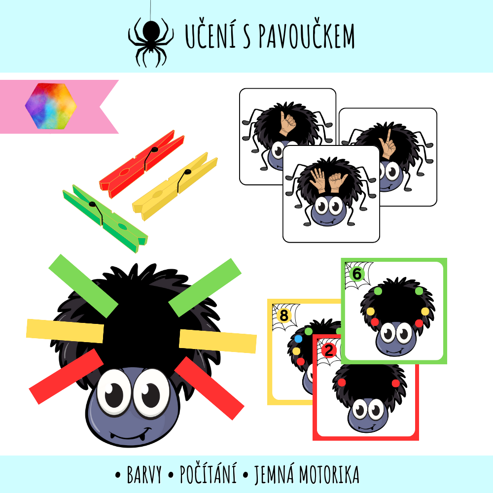 Učení s pavoučkem - kolíčkování, počítání a zábavná hra 116 učení s pavoučkem