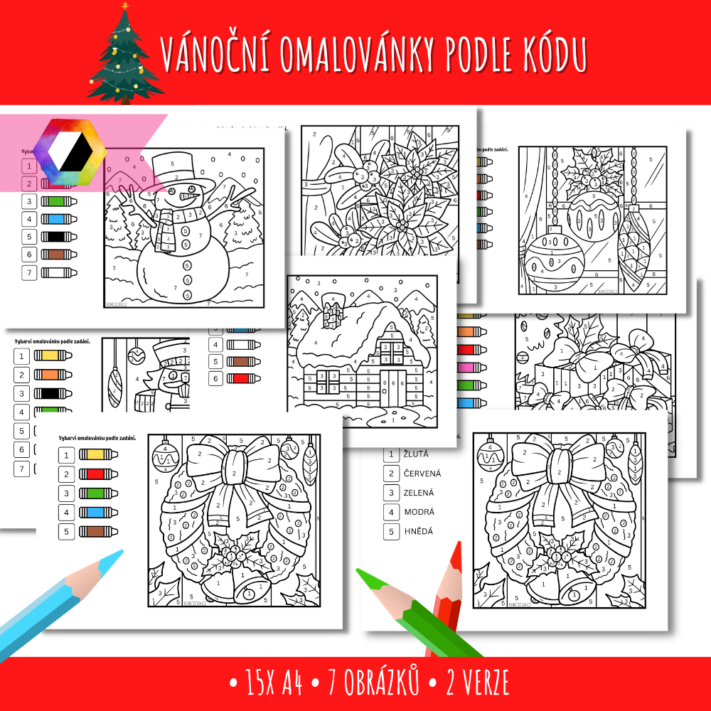 Vánoční vybarvování podle kódu 113 vybarvování podle kódu