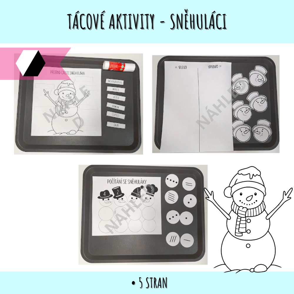 Zimní tácové aktivity - sněhuláci 107 tácové aktiivty sněhuláci