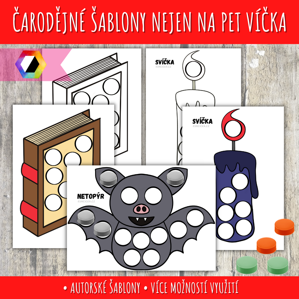 Čarodějné šablony nejen na PET víčka 88 šablony na pet víčka