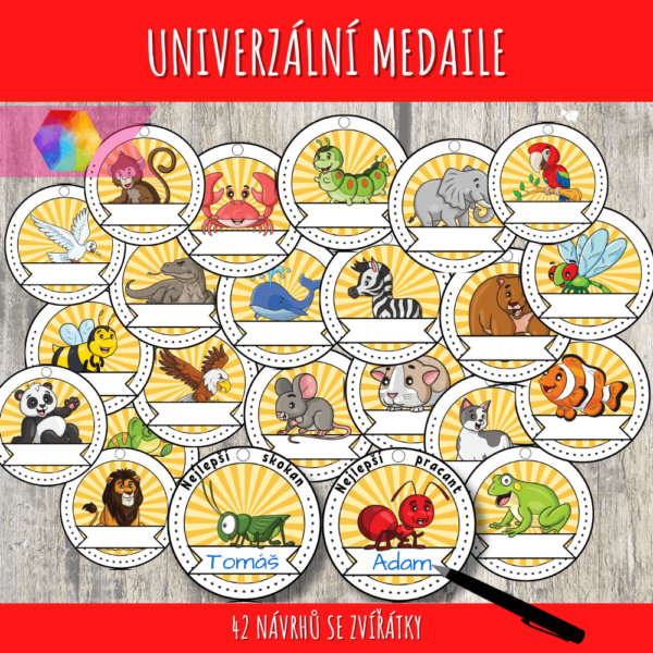 Medaile pro děti se zvířátky 1 medaile se zvířátky pro děti