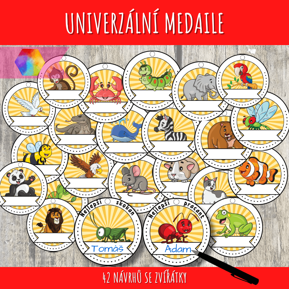 Medaile pro děti se zvířátky 85 medaile se zvířátky pro děti