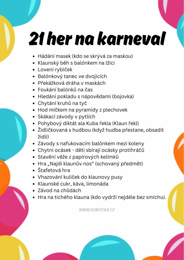 21 her a další karnevalové aktivity pro děti: Zábava plná smíchu a tvoření 9 21 her na karneval pro deti