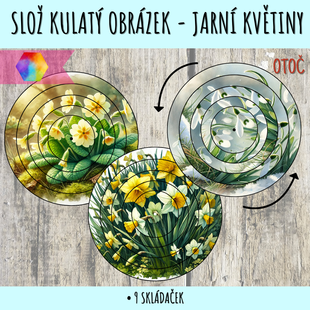 Slož obrázek jarní květiny – kulaté puzzle 39 kulaté puzzle jarní květiny
